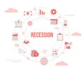 Business recession concept with icon set template banner with modern orange color style and circle round shape