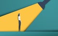 Business recruitment and talent headhunting vector concept in modern 3d paper cutout style. Businesswoman in spotlight