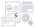 Business Report with Analytics, Calendar, and Gears Highlighting Workflow and Productivity Royalty Free Stock Photo