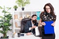 Business report. Couple in office. Successful business team. Man and attractive woman. Boss manager director and ceo Royalty Free Stock Photo