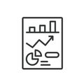 Business report, icon in line design. Business, report, analysis, data, document, summary, finance on white background