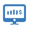 Business report, monitor, dollar icon. Blue color design