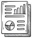 Business Report Sketch with Bar Graph and Pie Chart on Documents Royalty Free Stock Photo