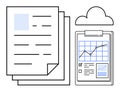 Business Reports and Data Chart on Clipboard with Cloud Integration Symbolizing Analytics Royalty Free Stock Photo
