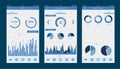 Admin Dashboard UI mobile app. Mobile app infographic template with daily, weekly and monthly statistics graphs. Concept mobile ap