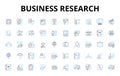 Business research linear icons set. Analysis, Trends, Insights, Survey, Data, Market, Strategy vector symbols and line