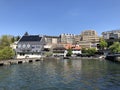 Business and residential buildings along the Limmat River in the city of Zurich Royalty Free Stock Photo