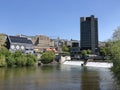 Business and residential buildings along the Limmat River in the city of Zurich Royalty Free Stock Photo