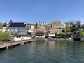 Business and residential buildings along the Limmat River in the city of Zurich Royalty Free Stock Photo