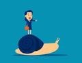 Business ride on snail and pointing to success. Concept business animal vector illustration, Flat business cartoon design