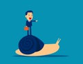 Business ride on snail and pointing to success. Concept business animal vector illustration, Flat business cartoon design