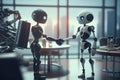 Business robots shaking hands in modern office