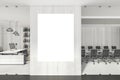 Business room interior, white manager and conference room, mockup poster