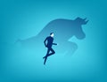 Business run with the bull. Business investors get more profits concept Royalty Free Stock Photo