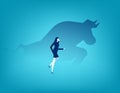 Business run with the bull. Business investors get more profits concept Royalty Free Stock Photo