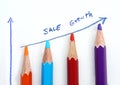 Business sale graph made by pencils on white background