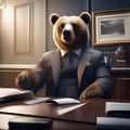 A business-savvy bear in a suit, leading a corporate meeting with confidence4