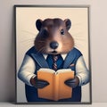 A business-savvy beaver in a sharp suit, examining a blueprint with reading glasses1
