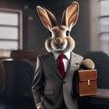 A business-savvy bunny in a sharp suit and briefcase, ready for a meeting1