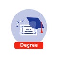 Business school education, graduation cap, university degree, diploma flat icon Royalty Free Stock Photo