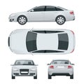 Business sedan vehicle. Car template vector illustration View front, rear, side, top. Change the color in one