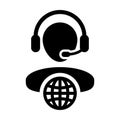 Business service icon vector male customer care person profile symbol with headset for internet network online support Royalty Free Stock Photo