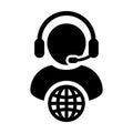 Business service icon vector male customer care person profile symbol with headset for internet network online support