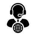 Business service icon vector male customer care person profile symbol with headset for internet network online support Royalty Free Stock Photo
