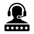 Business service icon vector male customer care support person profile avatar with a headphone and a star rating for online