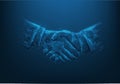 business shake hands low poly wireframe on dark blue background. Business partnership success concept. consists of dots, lines and