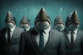 Business shark boss and his business team. Office staff. Generative AI