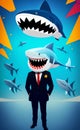 Business shark, businessman, predator - concept: market, business, competition. AI generative art