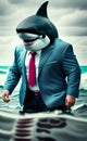 Business shark, businessman, predator - concept: market, business, competition. AI generative art