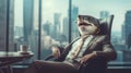 Business Shark In Suit sitting in the office. Generative AI weber.