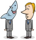 Business shark and young businessman concept cartoon