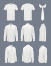 Business shirt for men. Male luxury shirt with long sleeve and tie clothes mockup uniforms decent vector pictures set
