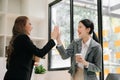 Business Show me the joy hi five hands With businesswomen executives celebrating the success of the company