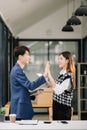 Business Show me the joy hi five hands With businesswomen executives celebrating the success of the company