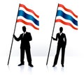 Business silhouettes with waving flag of Tailand