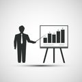 Business simple flat icon. Man shows on a blackboard financial g
