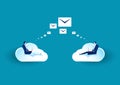 Business sitting on the cloud for send email Cloud data storage.