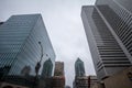 Business skyscrapers in the dowtown of Montreal, Quebec, on a rainy day, taken in the center business district