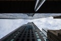 Business skyscrapers in a typical North American CBD downtown, made of high rise towers, under a blue sky. Royalty Free Stock Photo