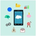 Business smartphone display cloud internet concept