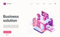 Business solution concept isometric landing page, successful business idea production