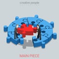 Business solution main peice puzzle flat 3d isometric vector