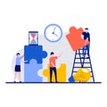 Business solution, people solving problem concept with tiny character. Partnership, office worker working, standing, connecting Royalty Free Stock Photo