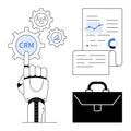 AI-Powered CRM Automation with Robotic Hand, Analytics, and Business Tools for Data Management Royalty Free Stock Photo