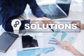 Business solutions concept on the virtual screen Royalty Free Stock Photo