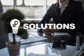 Business solutions concept on the virtual screen Royalty Free Stock Photo